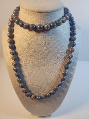Vintage Chinese Blue Cloisonné Beaded Hand Knotted Necklace (B1)